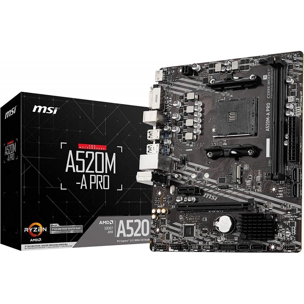 

Материнська плата MSI A520M A PRO, сумісна з Ryzen серії 5000 AM4 Micro ATX з AMD A520 MB5136