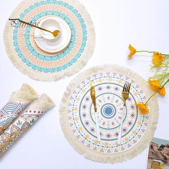 Descanso de Panela Antiderrapante para Cozinha, Jogo Americano Tecido de Algodão Estilo Boho, Jogo Americano de Mesa com Franjas de Borla para Pratos de Jantar, Jogo Americano Lavável a Quente, Suporte de Panela Resistente para Pratos Quentes,
