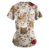 Women's Fashion Printed Short Sleeve V Neck Pattern Tops Pocket Working T-shirts