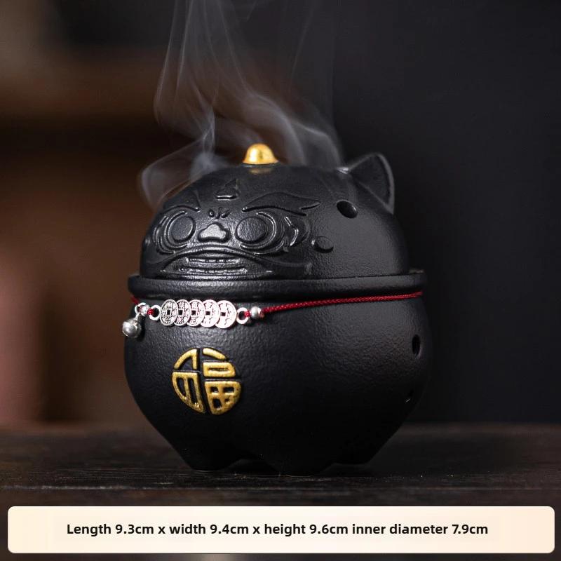 

Lion Incense Burner Ceramic Design Home Indoor Aromatherapy Stove Desktop Decoration Creative Zen Decor Crafts Gift Idea чорний