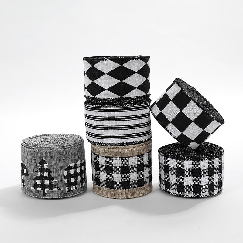 2M Imitation Hemp Christmas Black And White Checkered Ribbon Gift Packaging Christmas Flower Garland Bow Decoration Tie straps