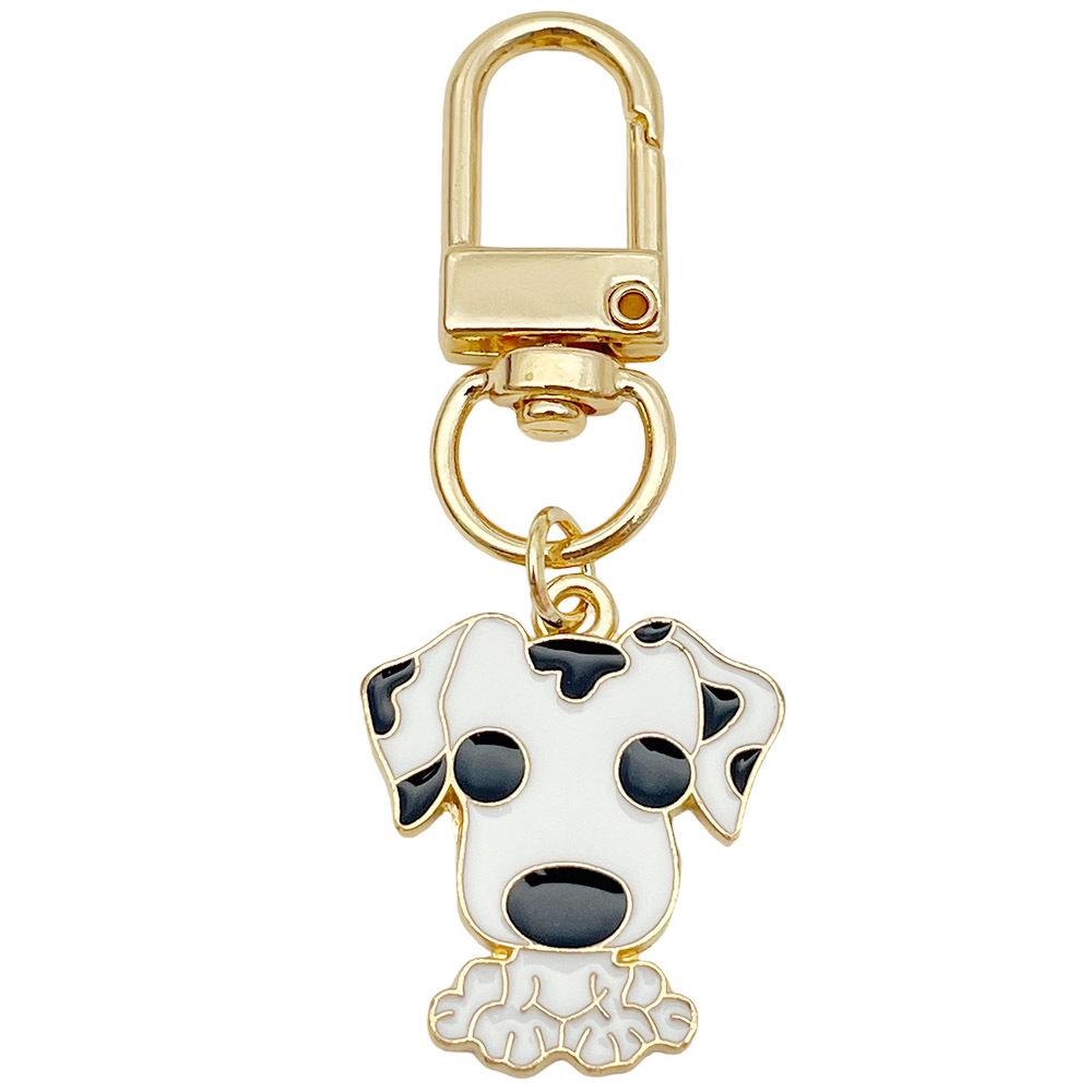 Cartoon Black & White Spotted Puppy Zinc Alloy U-Shaped Keychain Pendant