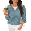VEZFAA Women's Fashion Casual Spring Autumn Stripe Print Long Sleeve O-Neck Blouses & Shirts