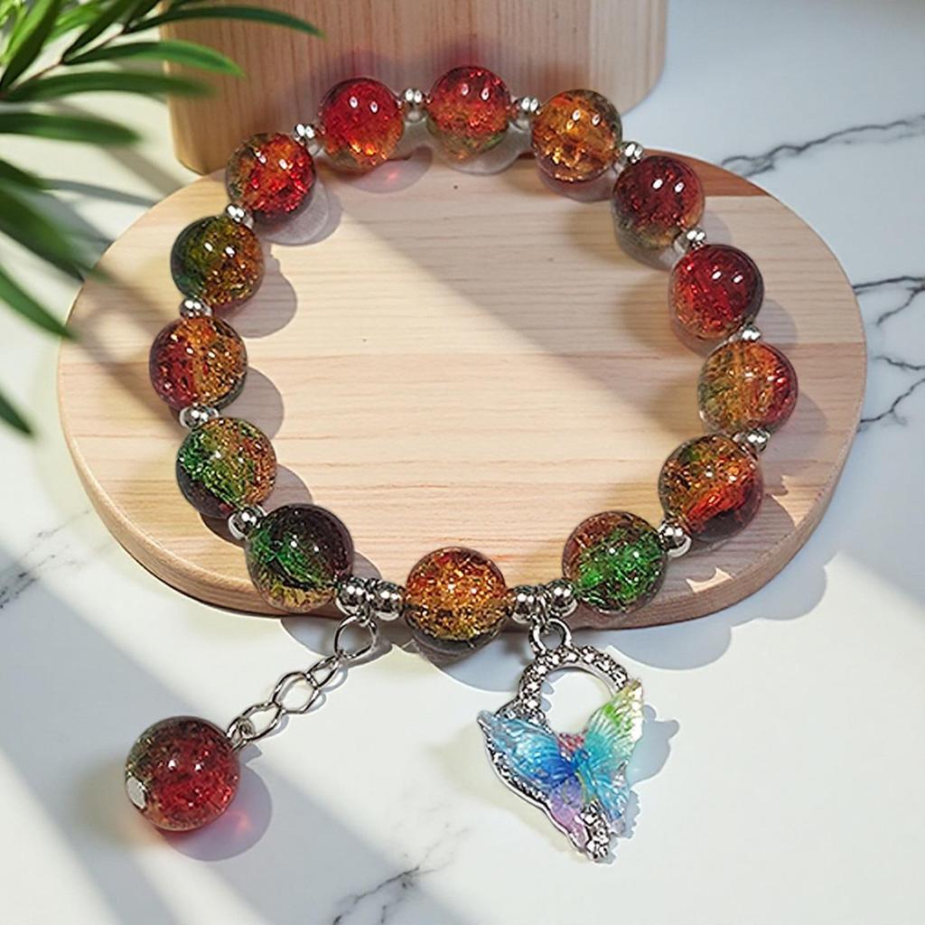 2026 Iridescent Butterfly Bracelet - Colorful 10mm Beads, Color-block Design, Cross-border Gift