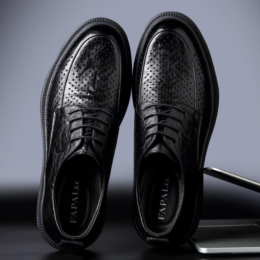 2025 summer hollow leather shoes British style men's shoes business soft sole suit leather shoes breathable and comfortable trend