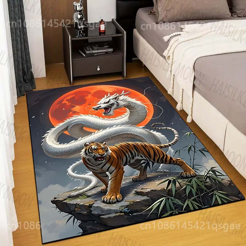 

New product Tiger and Dragon Print Carpet for Living Room Bedroom Sofa Creative Doormat Home Decor Area Rugged Non-slip Mat 40x60cm