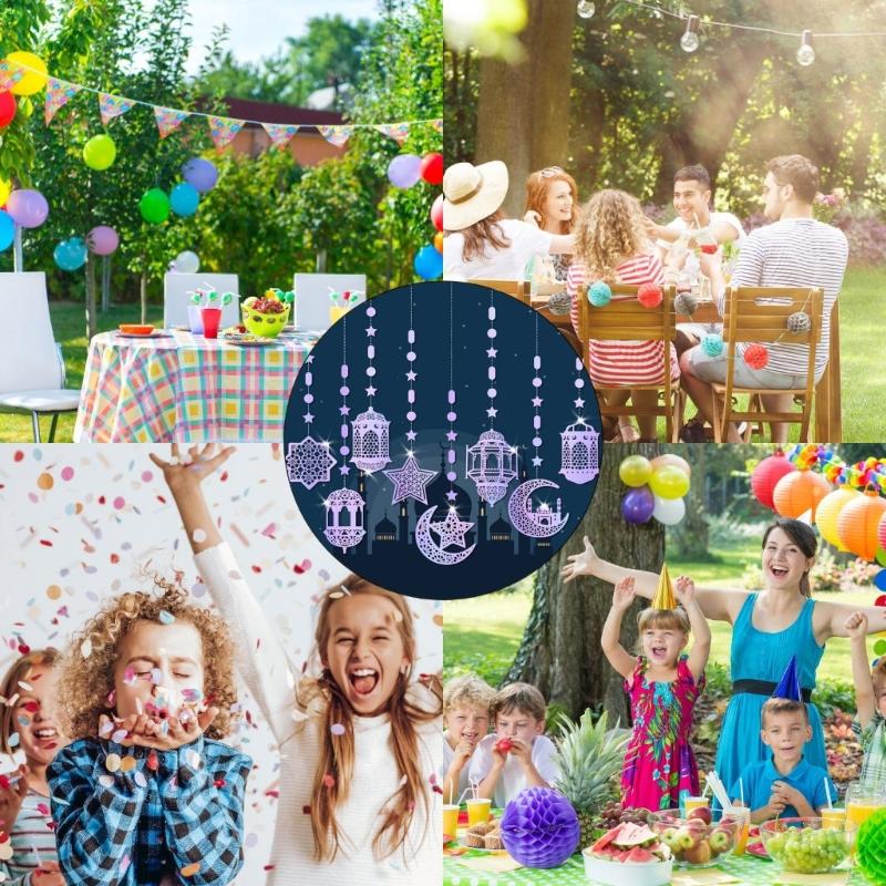 8Pieces Eid Holiday Hanging Decoration Ornaments Pendants for Home and Office Card Paper Hanging Pendant