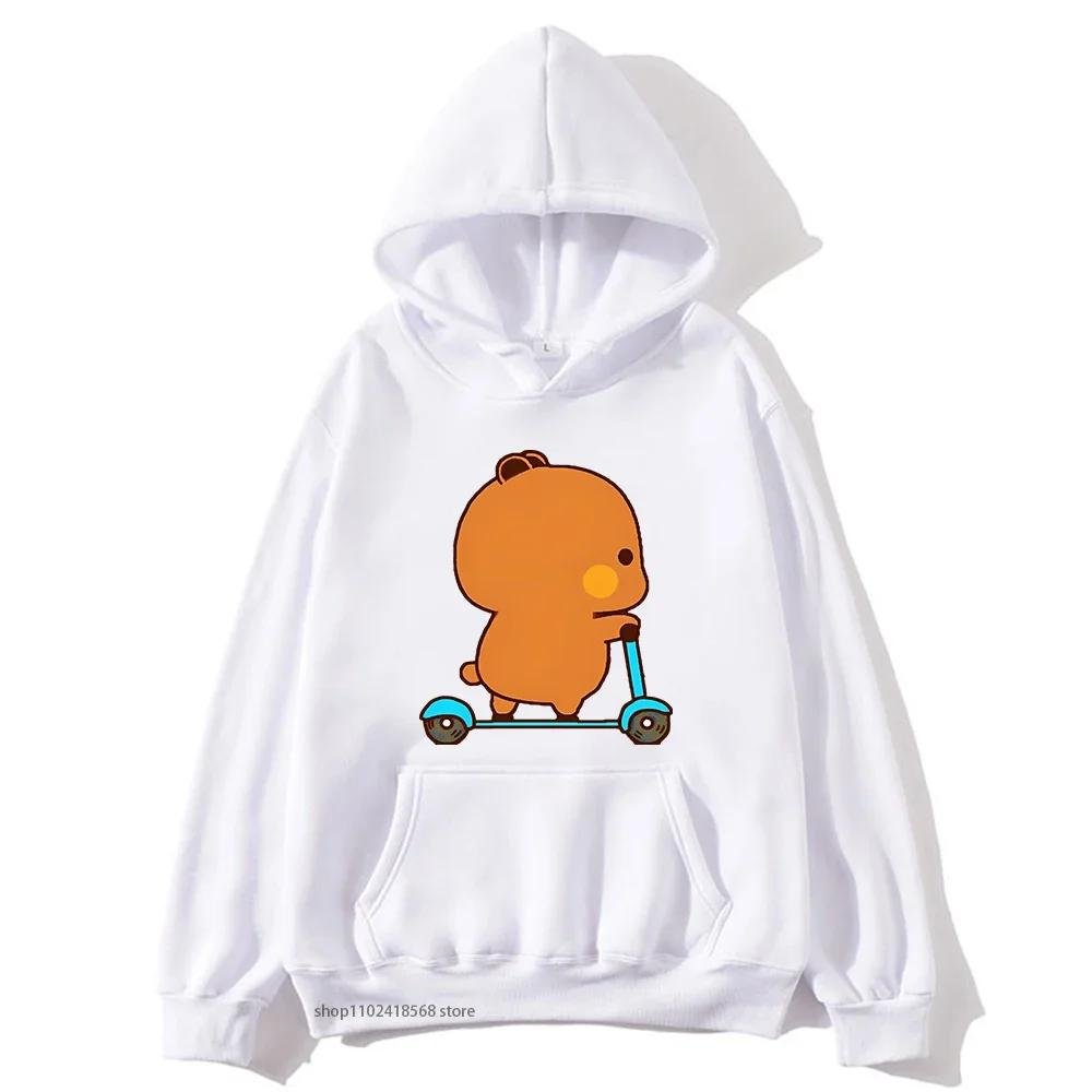 Cute Couple Hoodie Cute Bubu and Dudu Are Playing Scooter Together Sweatshirts Hooded Men's Clothes Women Panda Bear Top