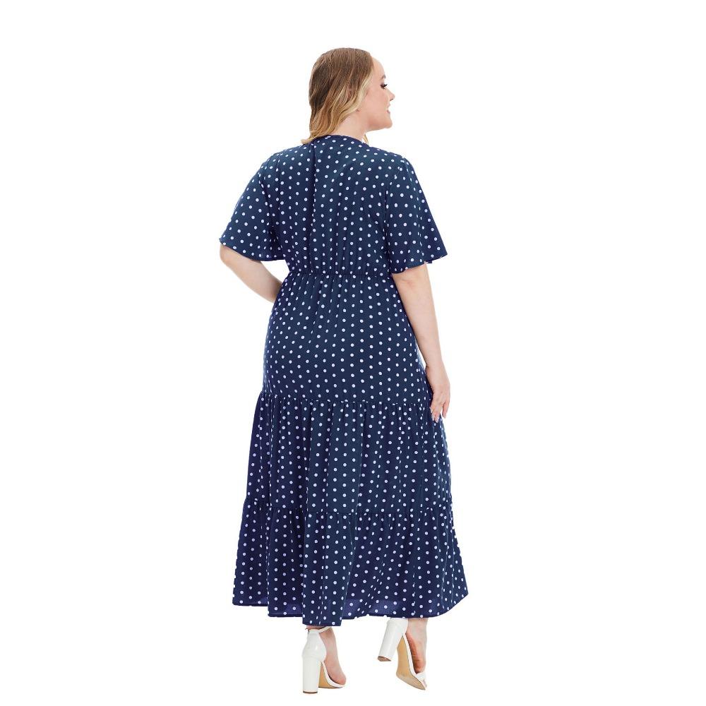 Sommerliches Polka Dot-Kleid in Übergröße mit V-Ausschnitt und kurzen Ärmeln im europäischen und amerikanischen Stil