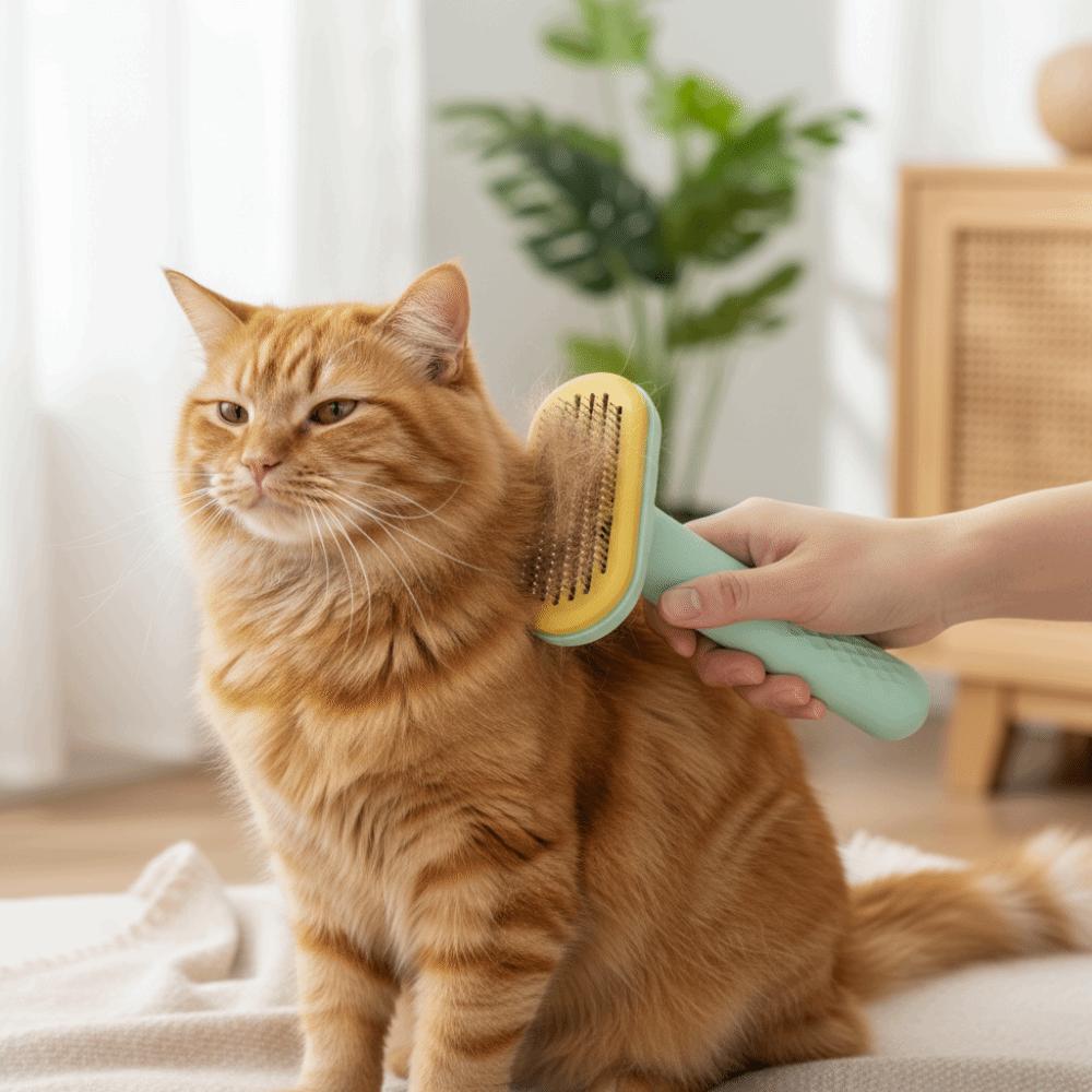 Easy To Clean Self-Cleaning Pet Cat Comb Non-slip Handle Stainless Steel Dog Hair Remover Round Needle Head Pet Needle Comb Bath