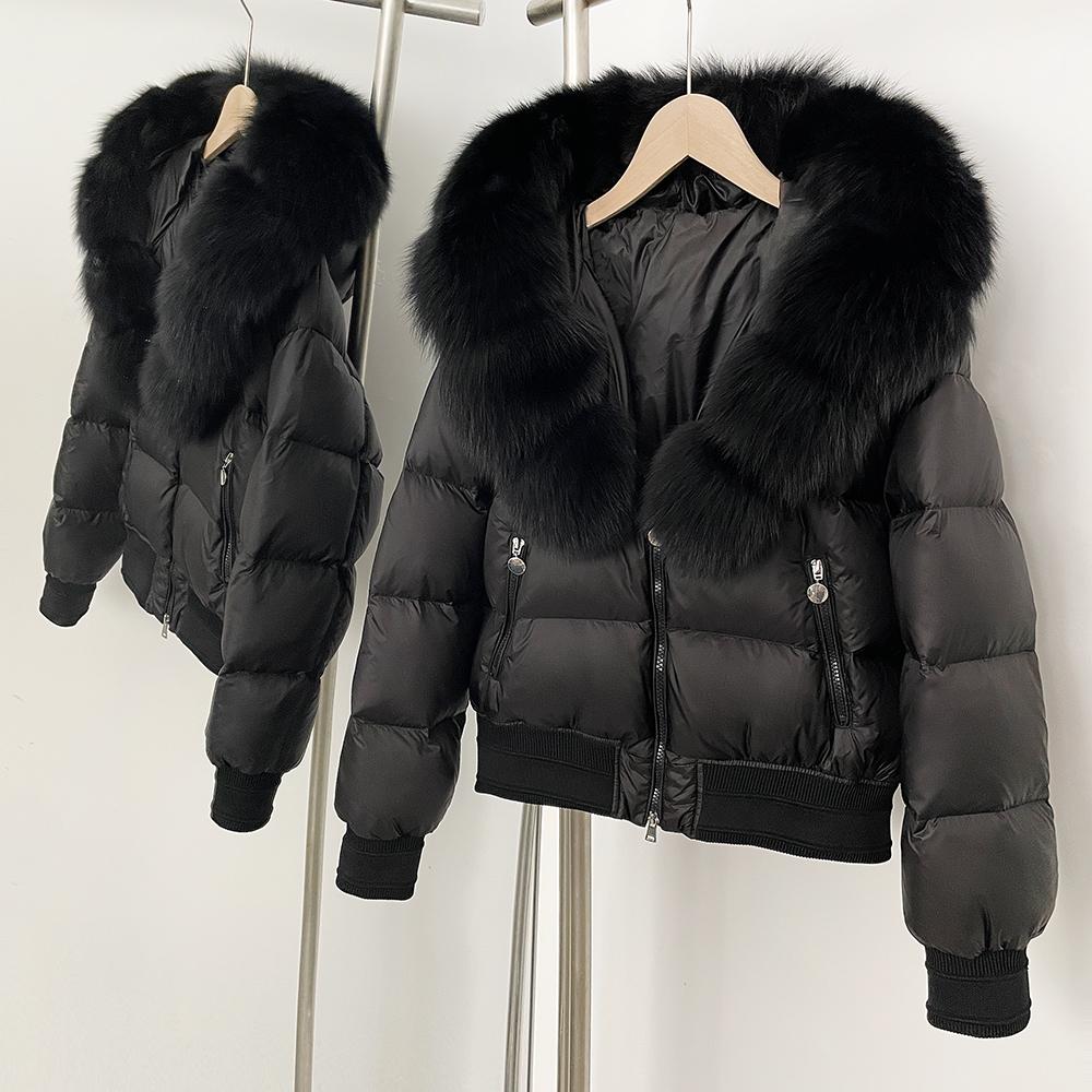 OFTBUY Hooded Thickened Warm Fluffy Puffer Jacket Women New Winter Real Fox Fur Top Clothing Natural Fur White Duck Down Coat