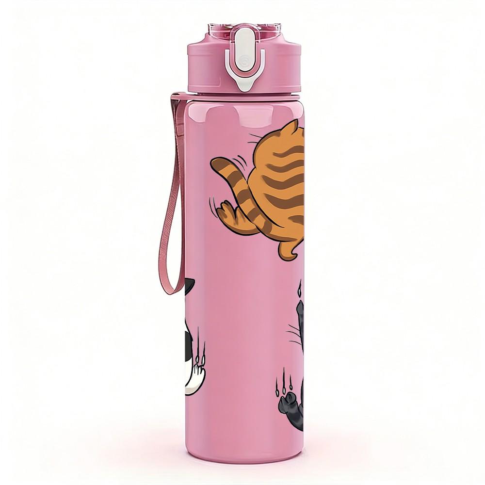 1PC Cat Cow Farm Animal Cartoon Pattern 750ml Color Plastic Sports Water Bottle Leakproof Flip Straw Lid Suitable for Sports Office Home Use