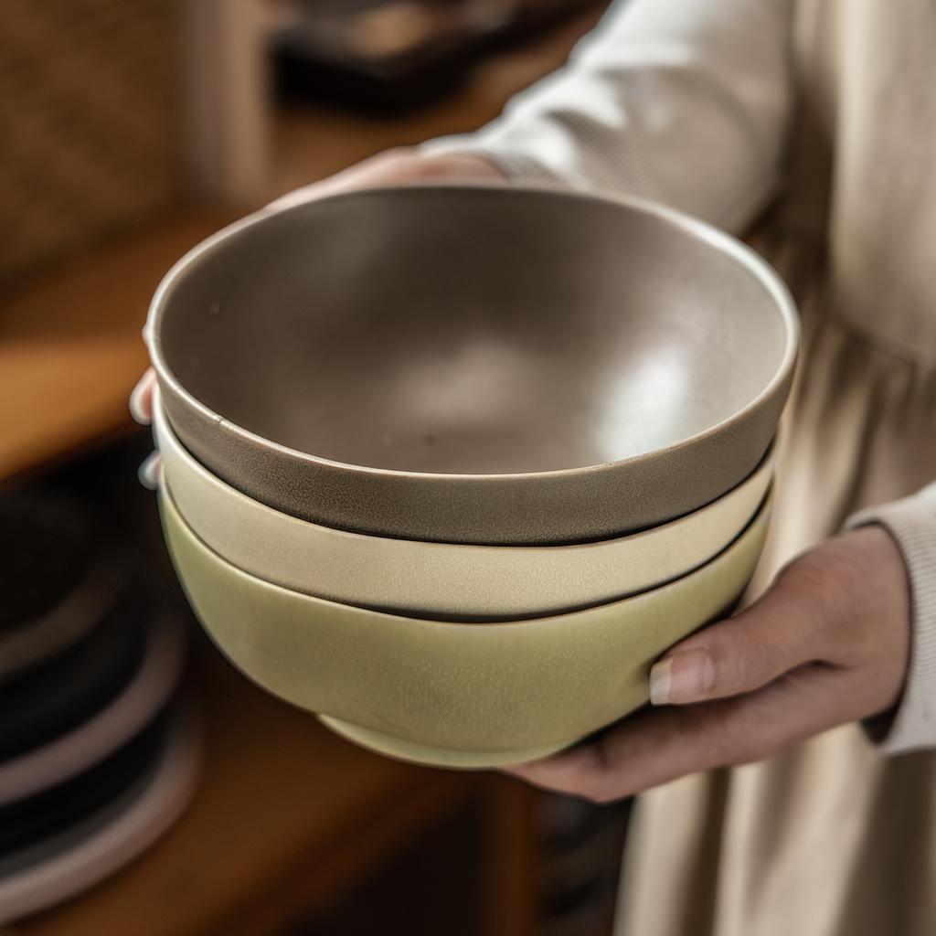 Japanese Ceramic Ramen Bowl Salad Bowl Matte Tableware Bowl Household Retro Round Vegetable Bowl Dessert Bowl