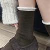 Lazy Wind~ Korean Curled Hem Contrasting Piles Of Socks Soft And Waxy Warm Wool Socks Are Easy To Wear For Versatile Socks For Women