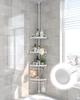 Bathroom Adjustable ABS No Drill Shower Stainless Steel Large Shower Storage Shelf for Use Rack, 140-310cm Basket, Rack, Rust-Proof Pole, In-Shower
