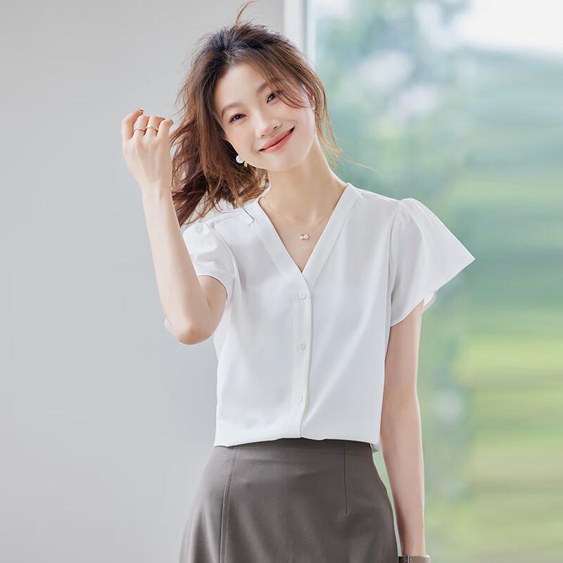 Women's V-Neck Chiffon Short-Sleeve Blouse