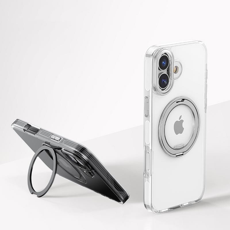 Metal Bracket Magnetic Clear Phone Case For iPhone 16 15 Pro Max 14 Pro 13 12 for Magsafe Transparent Shockproof Hybrid PC Hard Bumper Cover