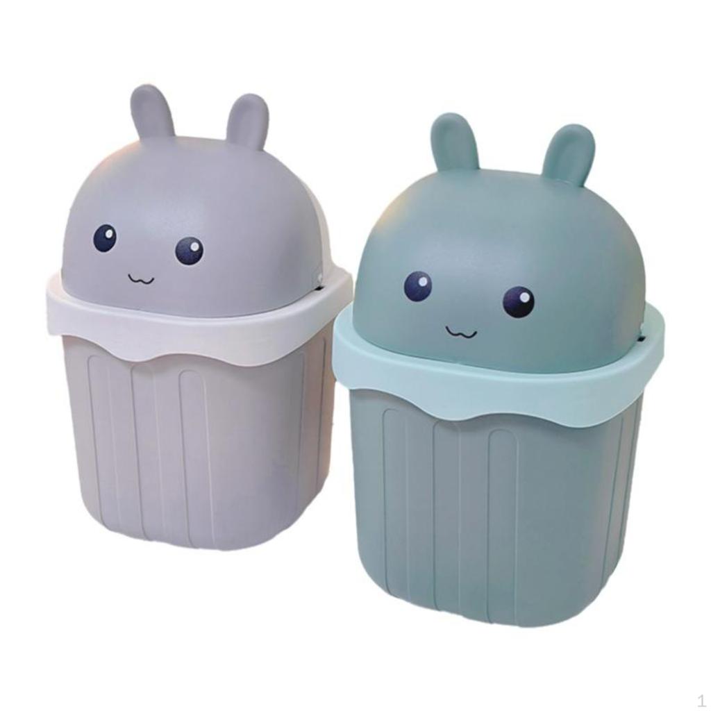 Mini Trash Can, Cute Desktop Wastebasket, With Lid, Office, Kids Room Yellow Rabbit