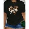 Europeisk Storlek Dam Gigi Leopardhjärta Tryck T-shirt - Rund Hals, Kort Ärm - Maskintvättbar - Snygg Svart Vardagstopp, Leopardmönstrad Blus