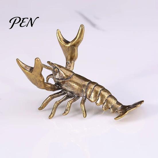 Pen Holder with Whisker Details Brass Lobster Figurine, Multifunctional Ornament for Tea Pet Lid Rest Brush Practical Desk Paperweight, Cute