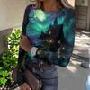 Womens Long Sleeve Halloween Print Fitted Crew Neck Base Layer T Shirt Slim Fit Stretchy Top for Casual Wear