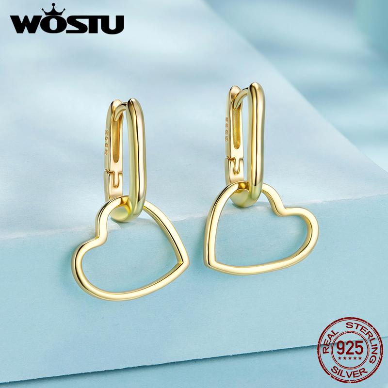 WOSTU 925 Silver INS Geometric Heart Rectangle Hoop Earrings Women Euro US Metal Style Drop U Huggies Hoops Link Drop Earring