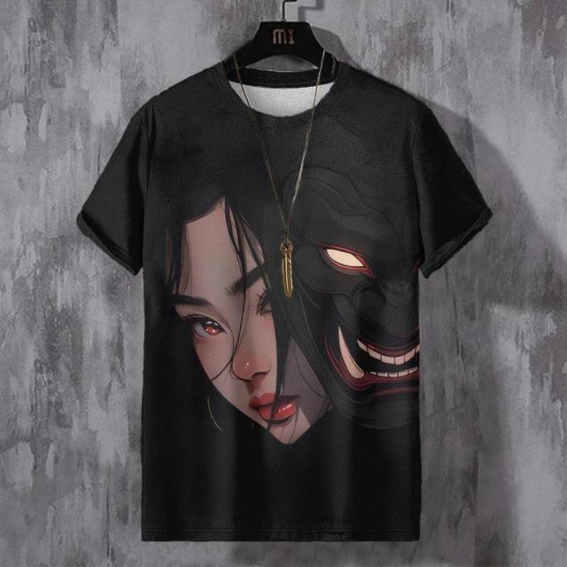 Vintage tričko pro muže Krásné anime postavy Grafické trička Potisk Tričko s kulatým výstřihem pro volný čas Tričko nadměrné velikosti Pánské oblečení Top