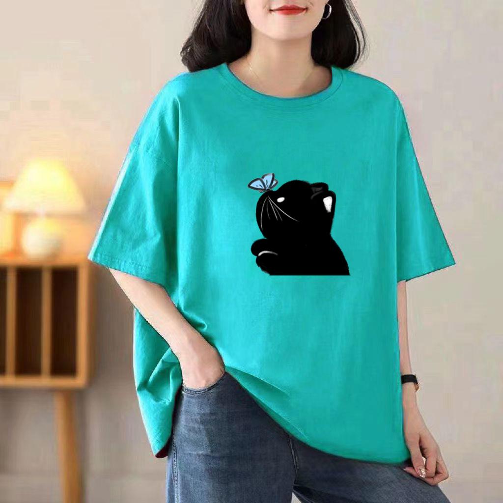 2024 New Women Cartoon Cute Tshirts Cotton Short Sleeve Print Tees O-Neck Kawaii Tops Casual