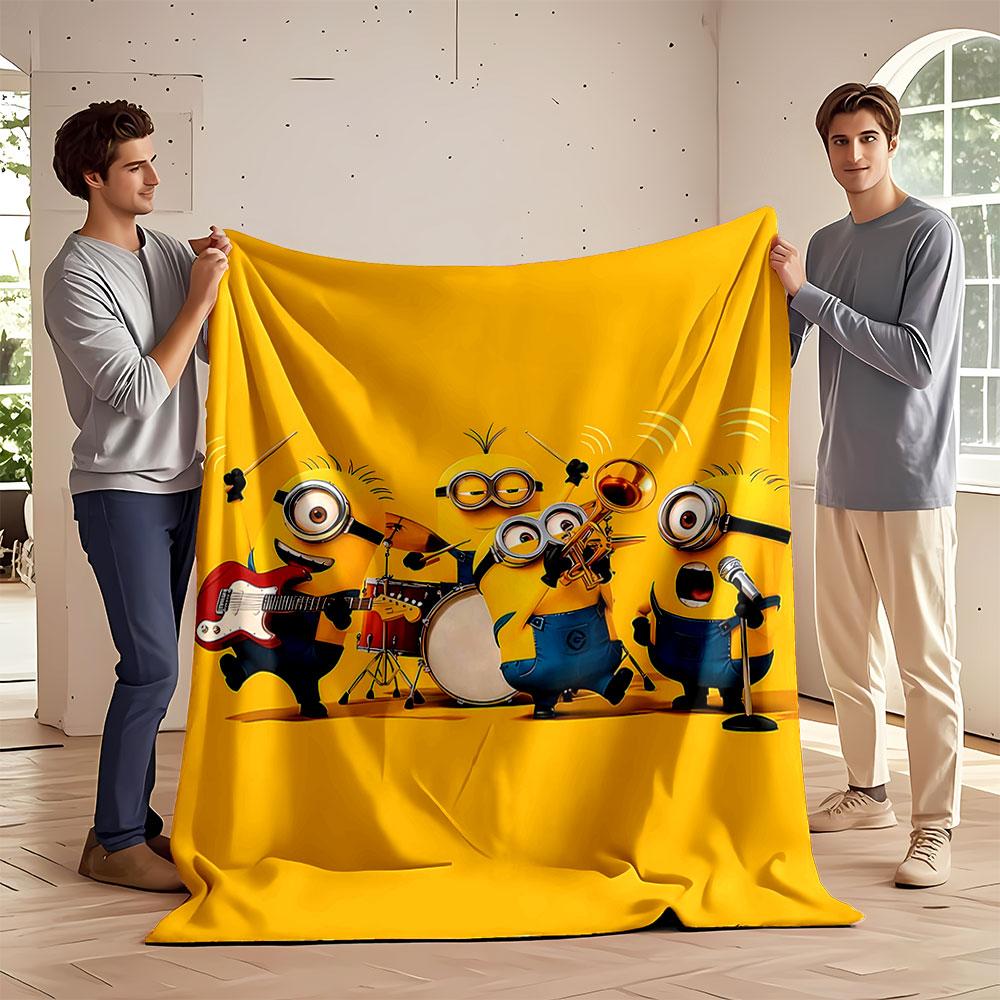 Yellow Characters Playing Music Instruments On a Vibrant Yellow Background. for All Seasons Blanket Lunch Break Throw Gift 75X95CM