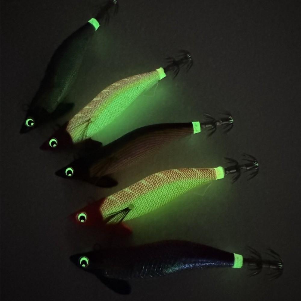 11.1cm Luminous Squid Jig Lure, Fast Sinking Wood Shrimp Artificial Bait with Squid Hooks for Sea Fishing Accessories