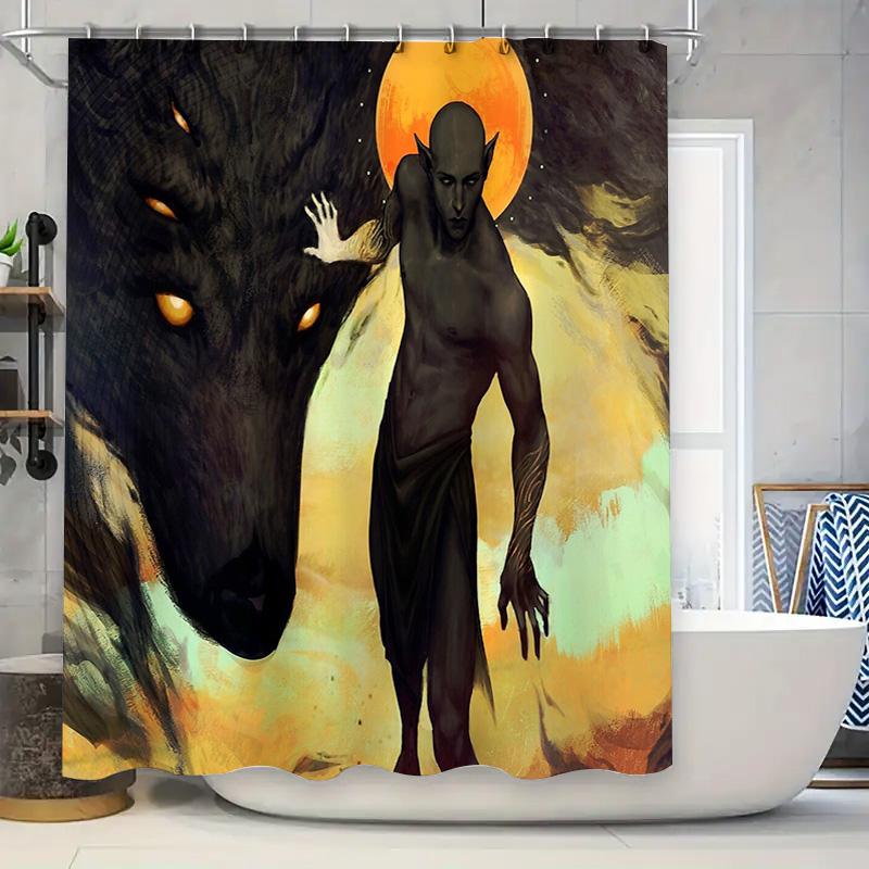 

Gothic Dark Fantasy Shower Curtain Horror Demon Angel Wing Print Bathroom Decor Spooky Halloween Themed Backdrop Wall Tapestry W60H190(CM)-1 Pcs