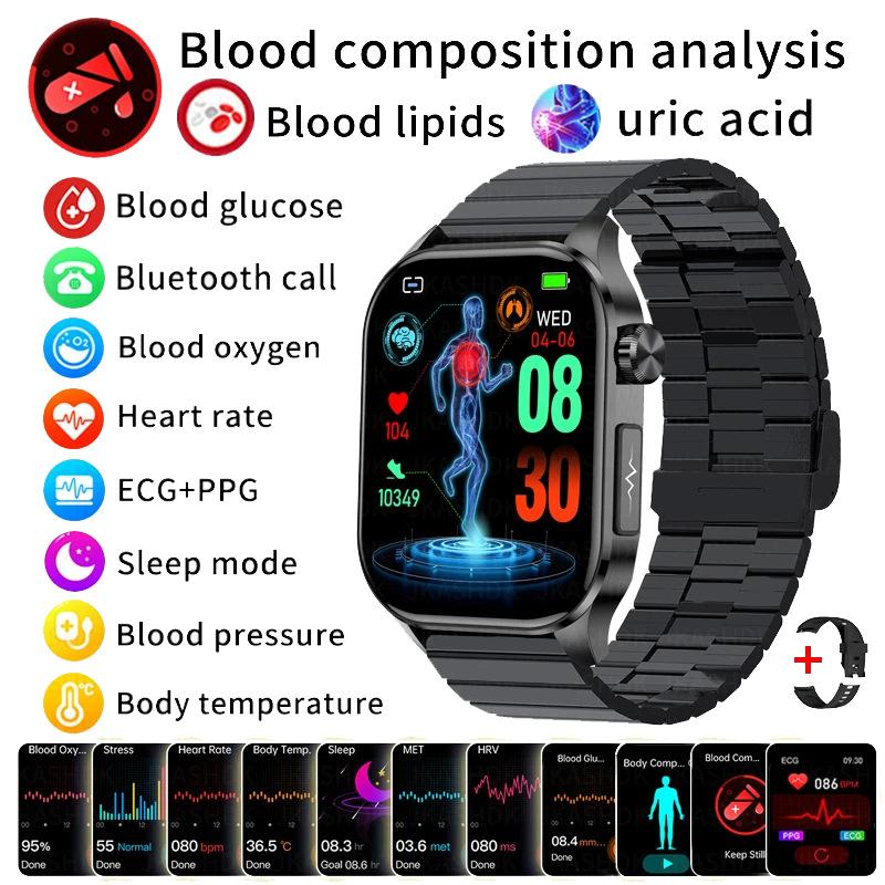 Montre Intelligente ECG+PPG Appel BT Rappel Push Examen Physique Montre de Santé Pression Artérielle Acide Urique Oxygène Sanguin Sport Montre Intelligente