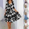Women's Summer Midi Dress V-Neck Half Sleeve A-Line Dresses Casual Printed Boho Beach Dress