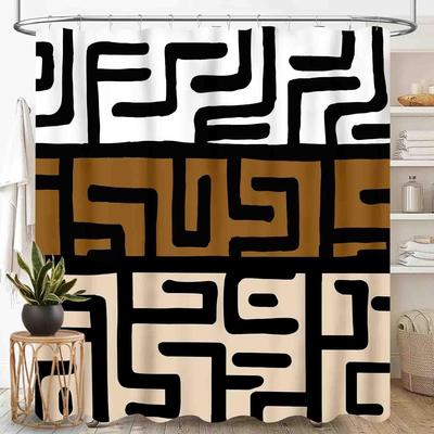 African MudCloth Shower Curtain, Bohemian Modern Abstract Geometric Print Tribal Africa Ethnic Pattern Boho Brown Waterproof