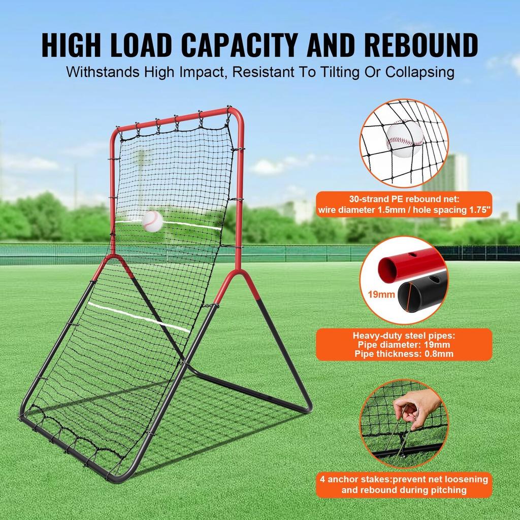 Baseball And Softball Rebounder Net 3x4.5 Ft PitchBack 3-Way Trainer
