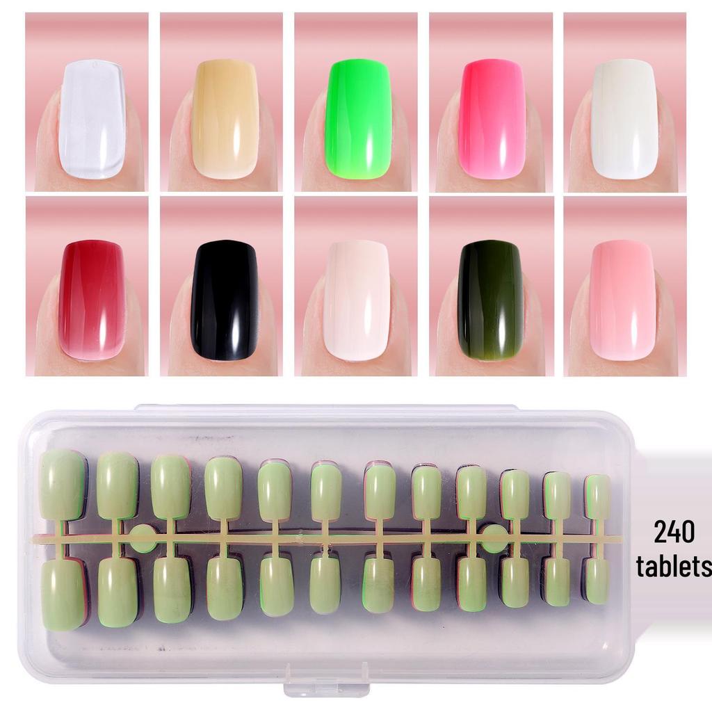 Colored Glitter Nail Art Tips - 240-Piece Set with Various Styles and Multiple Colors, Boxed Fake Fingernail Stickers
