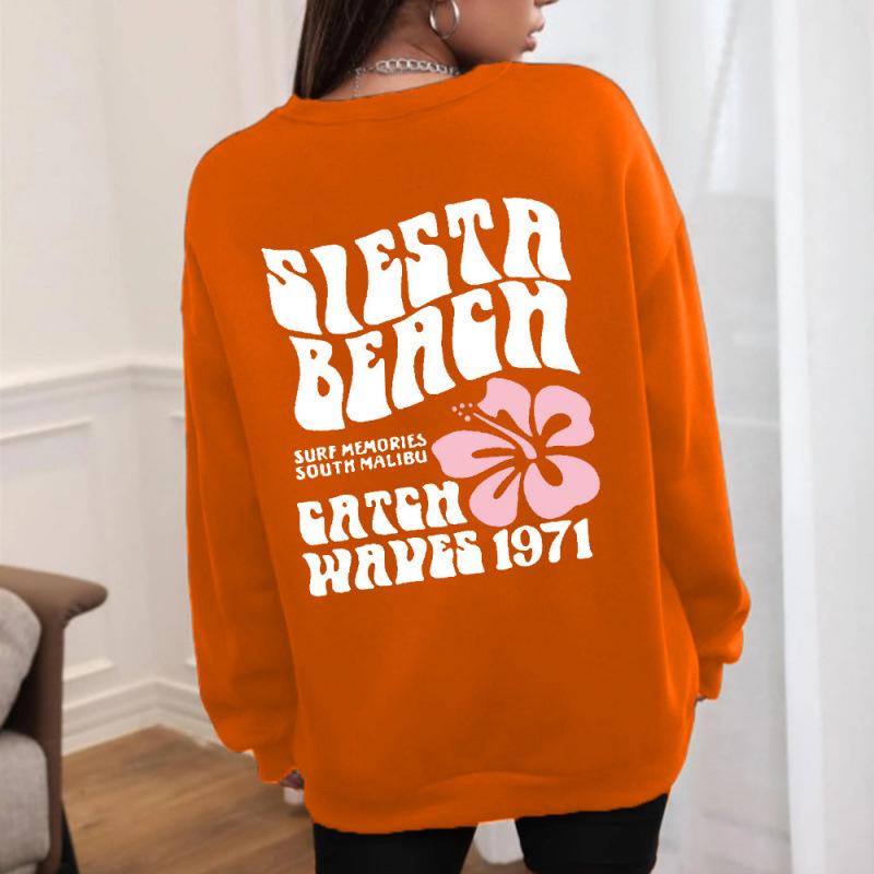 2025 Women's Round Neck "SIESTS BEAGH" Letter Hoodie
