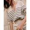 Classic Stripes Henry Collar Knitwear Scandinavian Stylish Retro Button Long Sleeves Loose and Idle Pullover Sweater