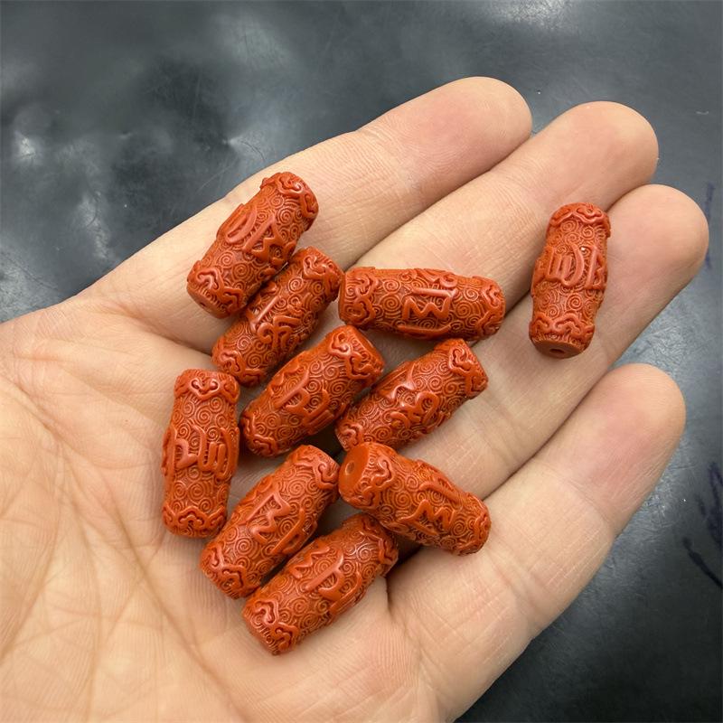 Red Imitation Jade Six-Character Mantra Tube Beads for DIY Jewelry