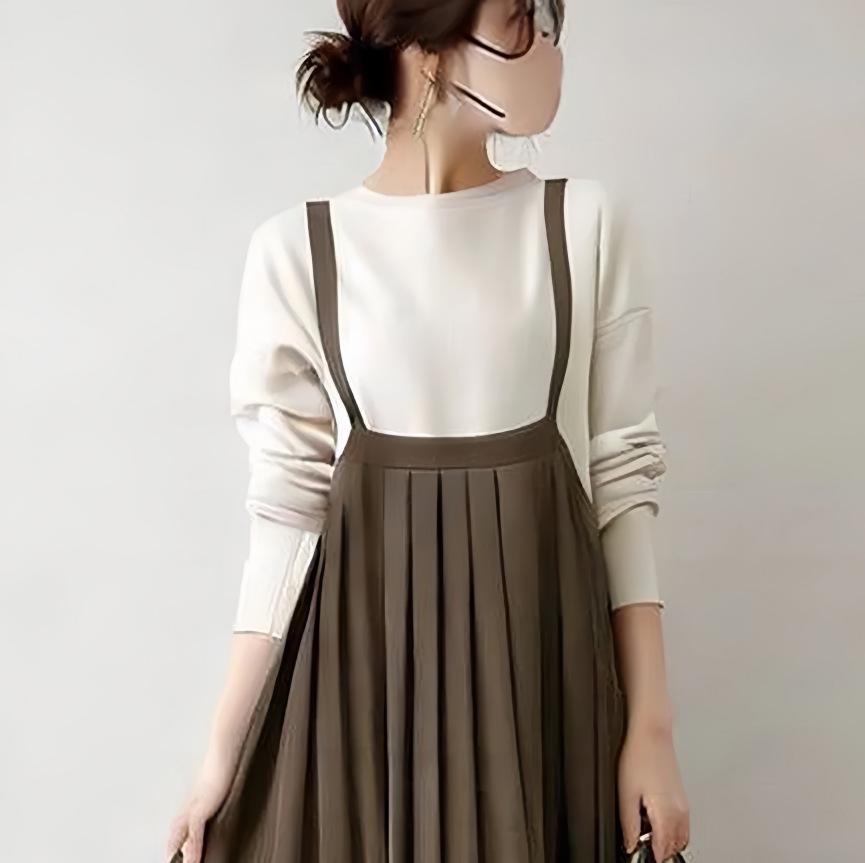 Spring/Summer 2026 Coffee High Waist Slimming A-line Dress with Front Tie – European & American Style Women's Clothing.