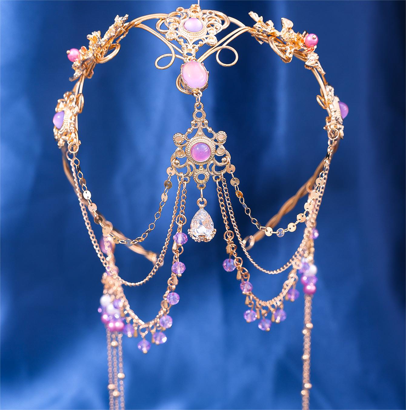 

Красный фиолетовый капля кристалл длинная цепочка античный экзотический этнический свадебный головной убор невесты аксессуары для волос для женщин украшения для волос ручной работы