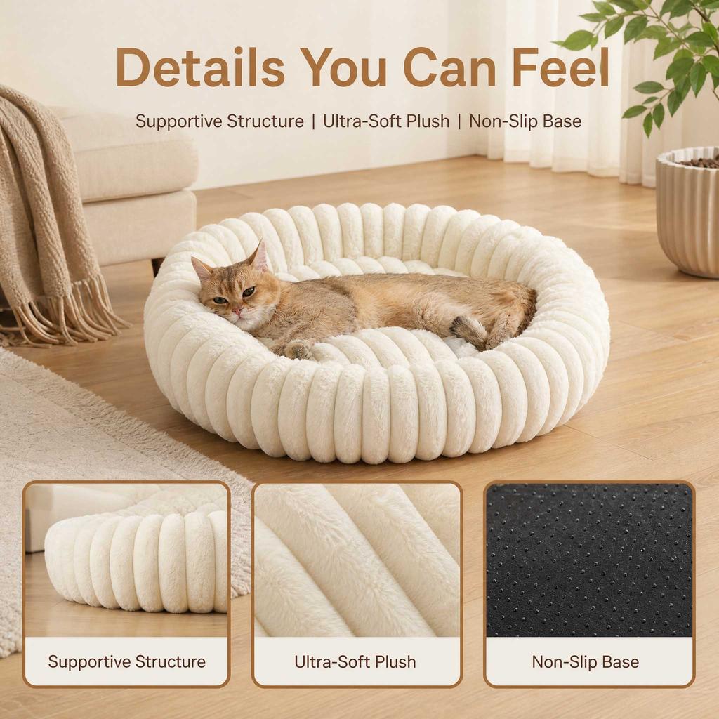 Warm Round Donut Cat Bed Ultra Soft Plush Pet Nest Cozy Deep Sleep Bed for Small Medium Cats Dogs Pet Supplies