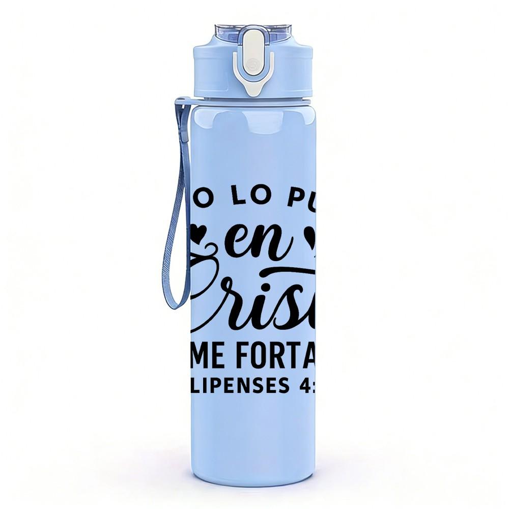 1PC Todo Lo Puedo En Cristo Quote 750ml Color Plastic Sports Water Bottle Leakproof Flip Straw Lid Suitable for Sports Office Home Use