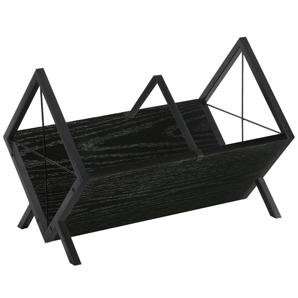 Ironwood Black Vinyl Record, CD, and Book Rack - Iron/Wood Combo Storage Shelf