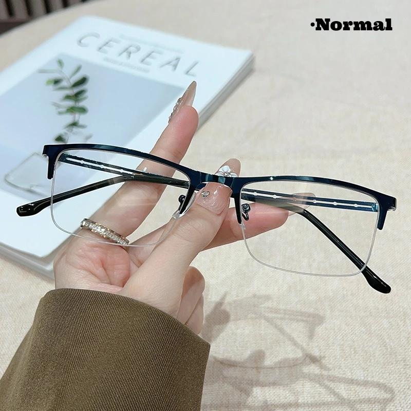 Unisex Classic Square Retro Half Frame Photochromic Myopia Glasses Lightweight Hollowed-out Design Versatile Eyewear 0
