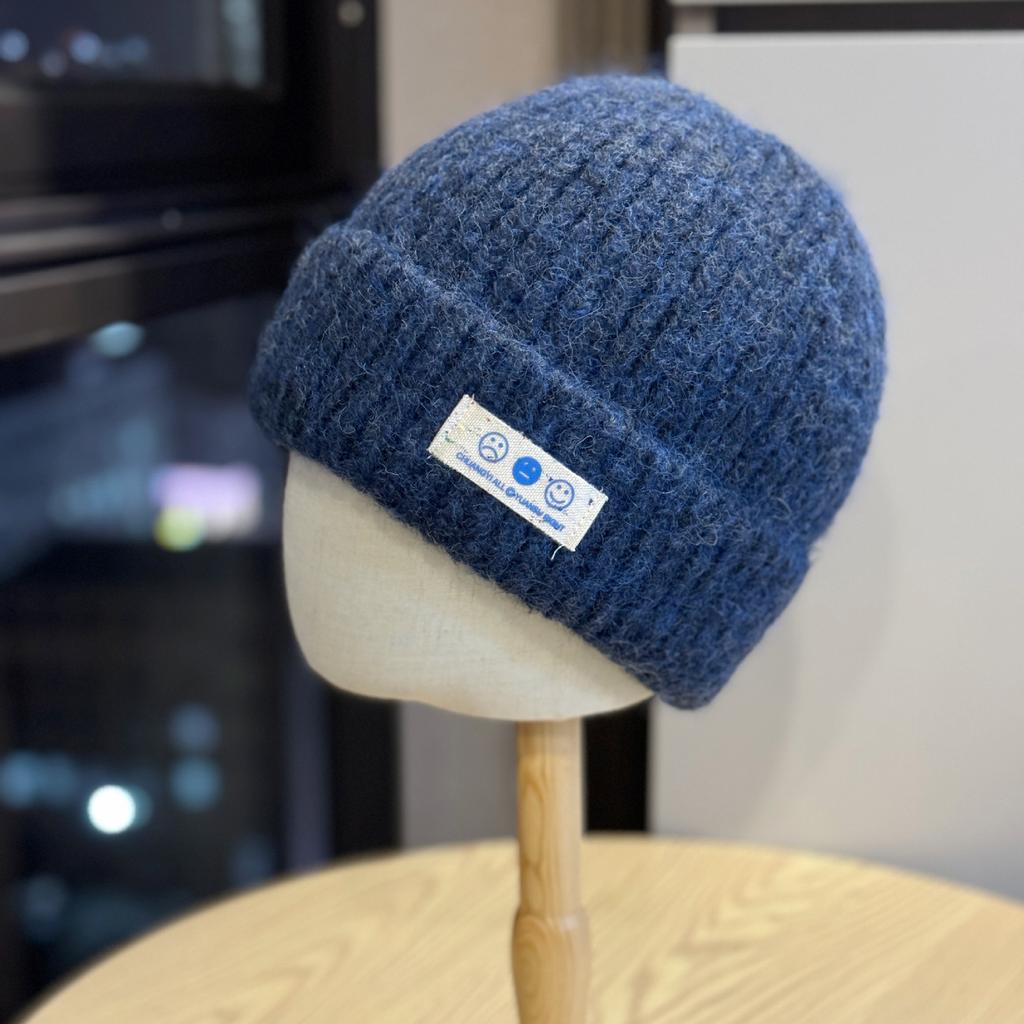 Korean Version Ins Smiling Face Wool Hat for Women Autumn and Winter New Thickened Warm Baotou Hat Showing Face Small Ear Protection Knitted Hat