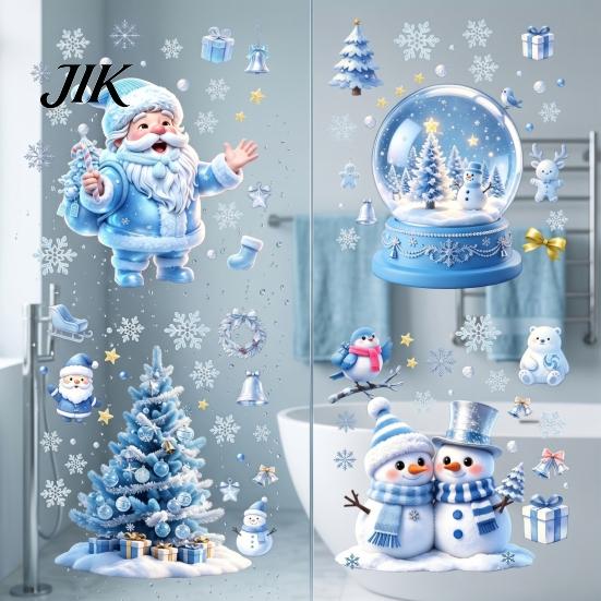 Removable PVC Window Film Christmas Snowflakes Santa Static Sticker, Waterproof Decorative Stickers for Glass Decal, Cling Holiday Party And