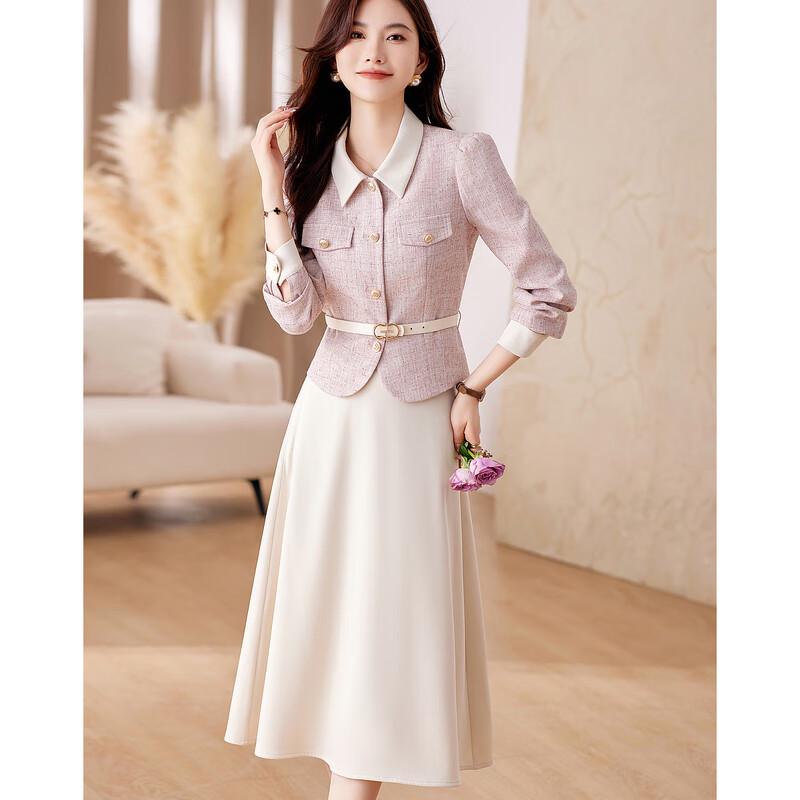 Damen-Modeanzug im rosa Tweed-Stil