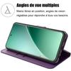 Coque et 2 Verres Trempés pour Xiaomi 15 Pro, Anti-Rayures Porte-Carte Protection 360 Degré Effet Cuir Violet Foncé
