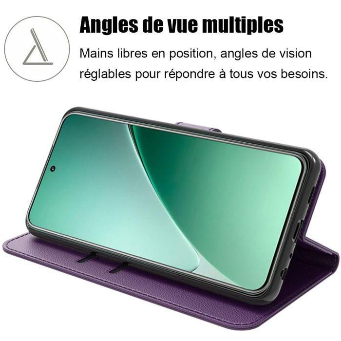 Coque et 2 Verres Trempés pour Xiaomi 15 Pro, Anti-Rayures Porte-Carte Protection 360 Degré Effet Cuir Violet Foncé